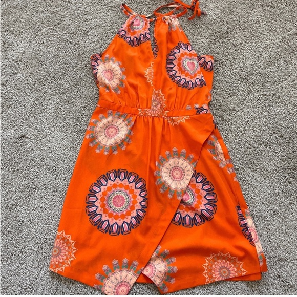 Bright orange halter top fun boho summer dress woman size medium - Picture 6 of 17